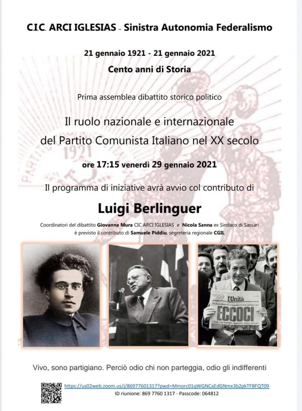 locandina evento streamin cento anni di storia del partito comunista italiano