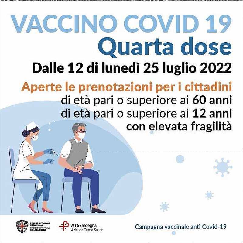 Sardegna. Vaccino anti covid, dal 25 luglio quarta dose per gli over 12 fragili anche su prenotazione