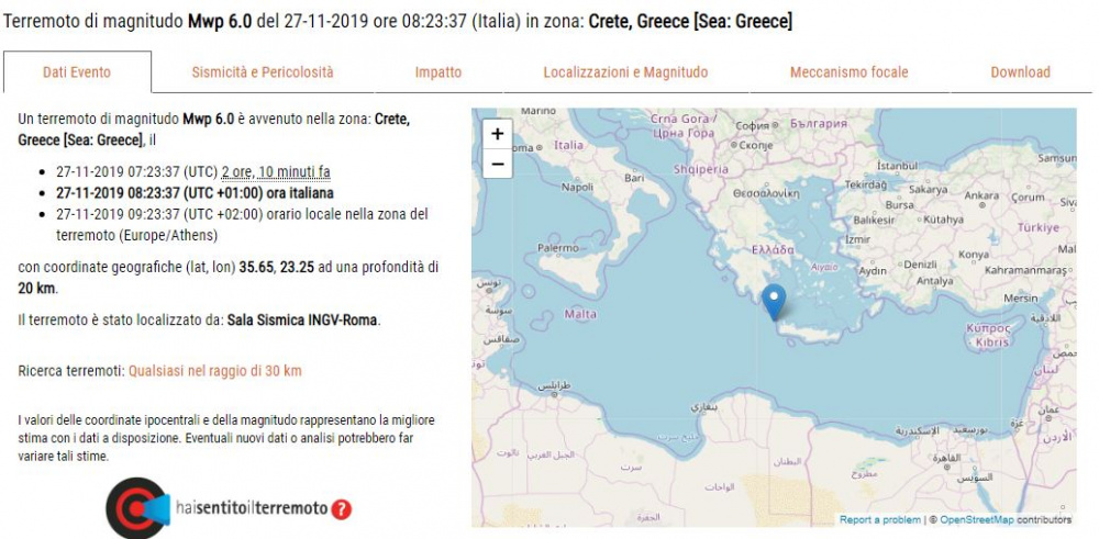 Immagine mappa terremoto in Grecia