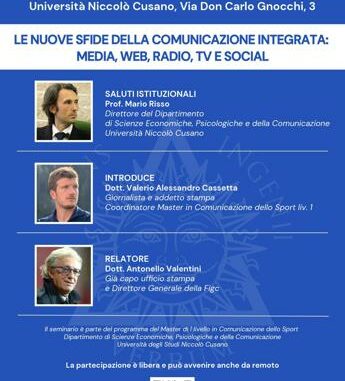Università Cusano, il 18 marzo il seminario sulla “Comunicazione integrata” con Valentini e Risso.