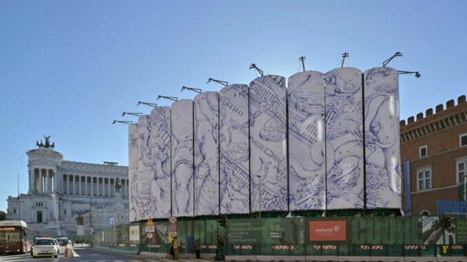 Webuild, a piazza Venezia silos cantiere Metro C diventano opere d’arte
