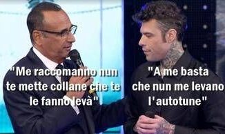 Sanremo in uno scatto la vignetta di Osho per Fedez niente collane ma autotune
