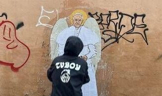 Papa lo street artist TvBoy omaggia Bergoglio con San Francesco