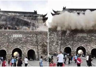 Cina crolla il tetto della Torre del Tamburo aveva 650 anni Video