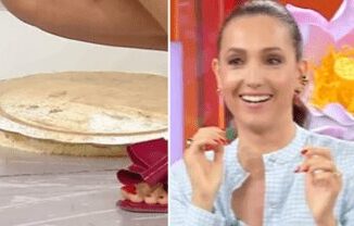 Portano la torta in studio ma. si rovescia a terra lincidente a La volta buona