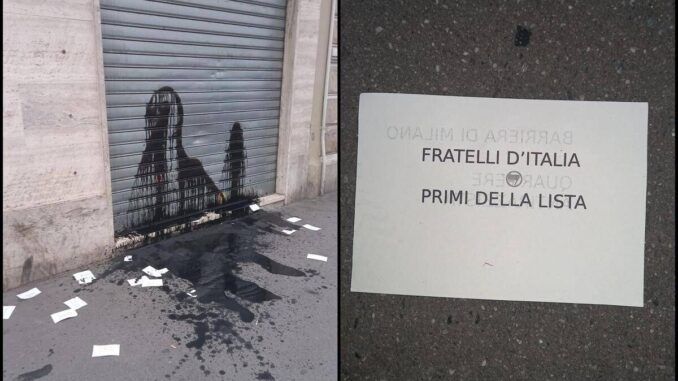 Torino, picconate contro la sede Fratelli d’Italia: olio esausto e volantini minatori – Foto
